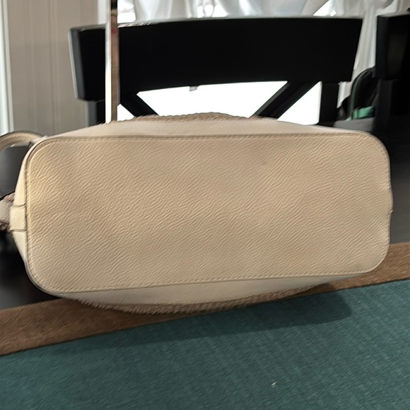 Liz Claiborne Woven Straw & Leather Floral Tote Bag Tan Pink - Picture 7 of 14